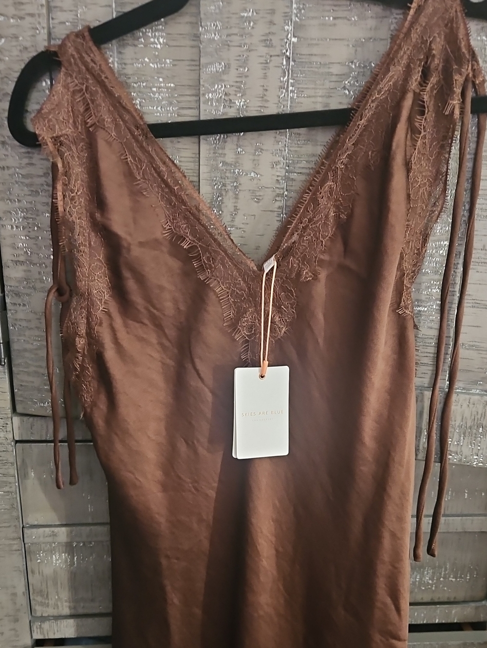 Skies Are Blue Chocolate Lace-Trim Slip Dress